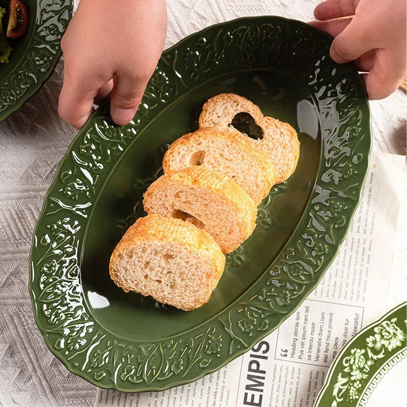 Retro Ceramic Dinnerware Set – Fish & Vegetable Serving Plates