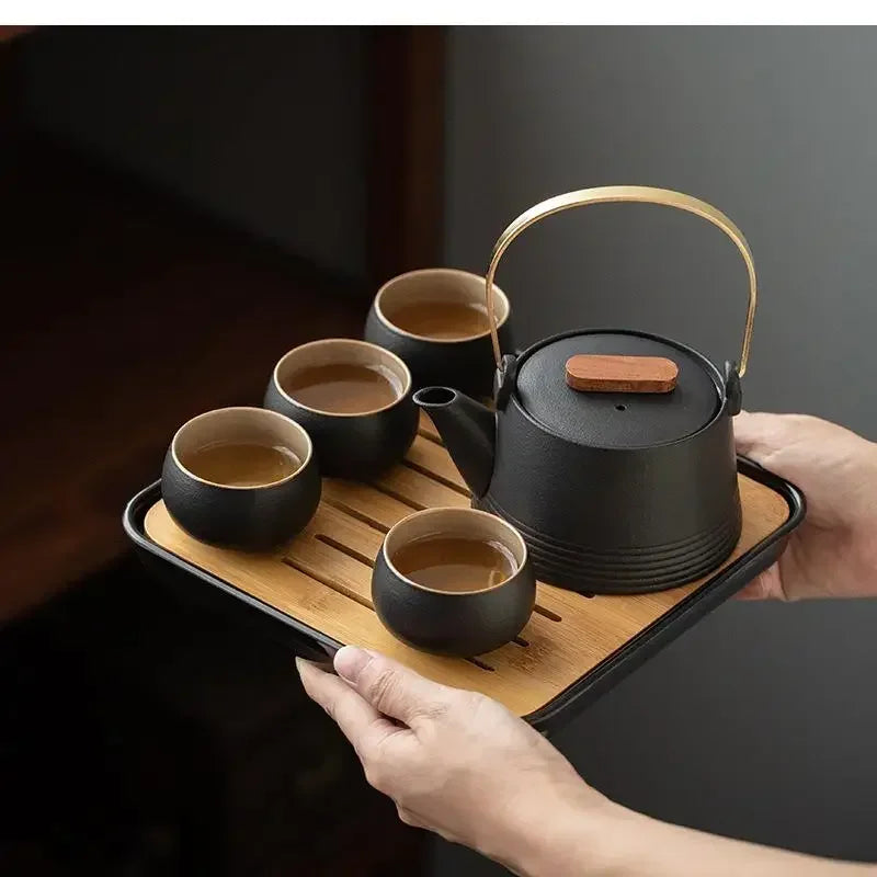Premium Black Ceramic Kung Fu Set with Tea Pet