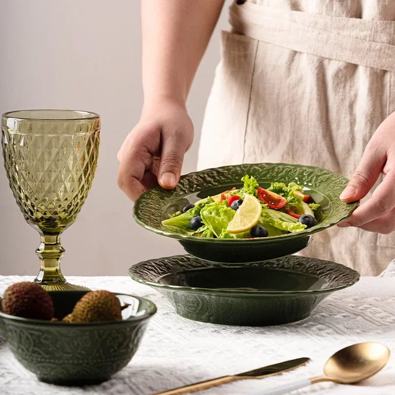 Retro Ceramic Dinnerware Set – Fish & Vegetable Serving Plates