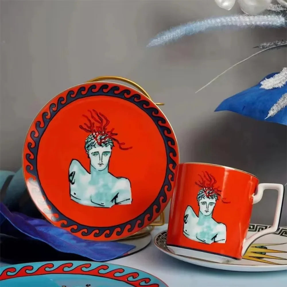 Sea God Creative Ceramic Mug & 8" Plate Set