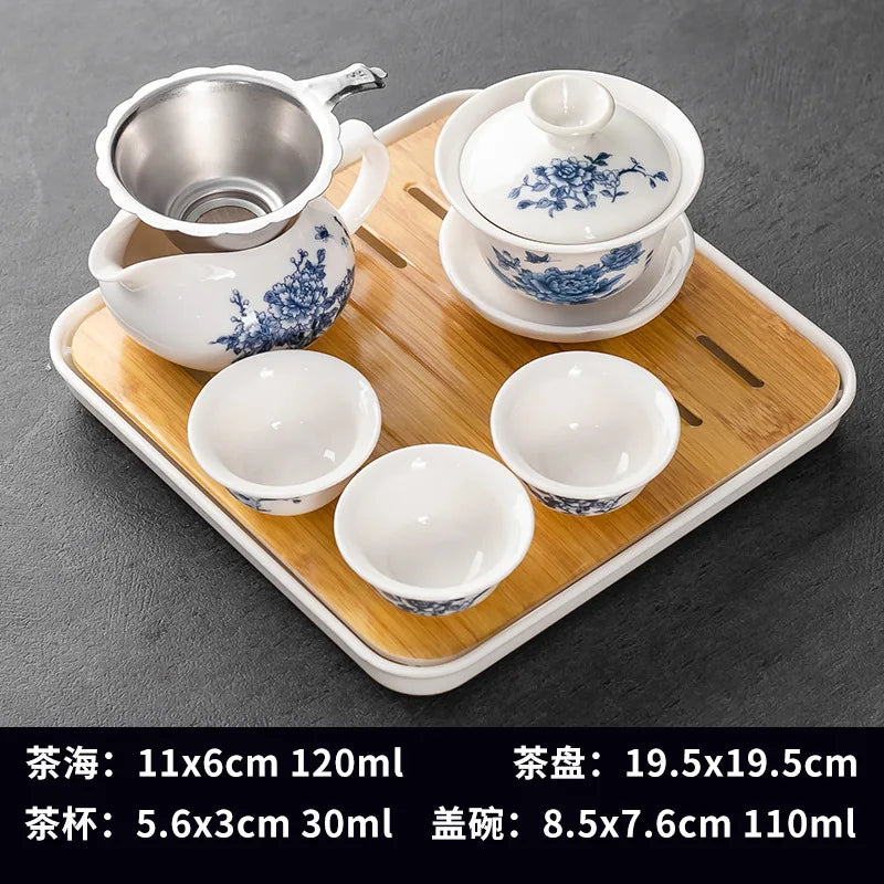 Household Kung Fu Tea Set (Gaiwan, 3 Cups & Dry Tray)