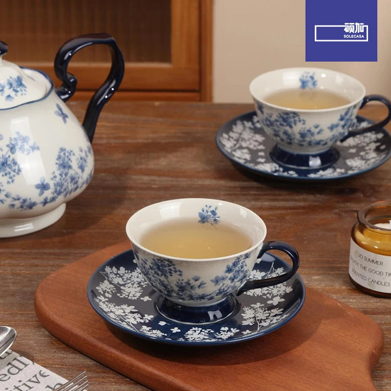 SOLECASA Elegant Blue & White Porcelain Tea Service – Complete Afternoon Tea Gift Set