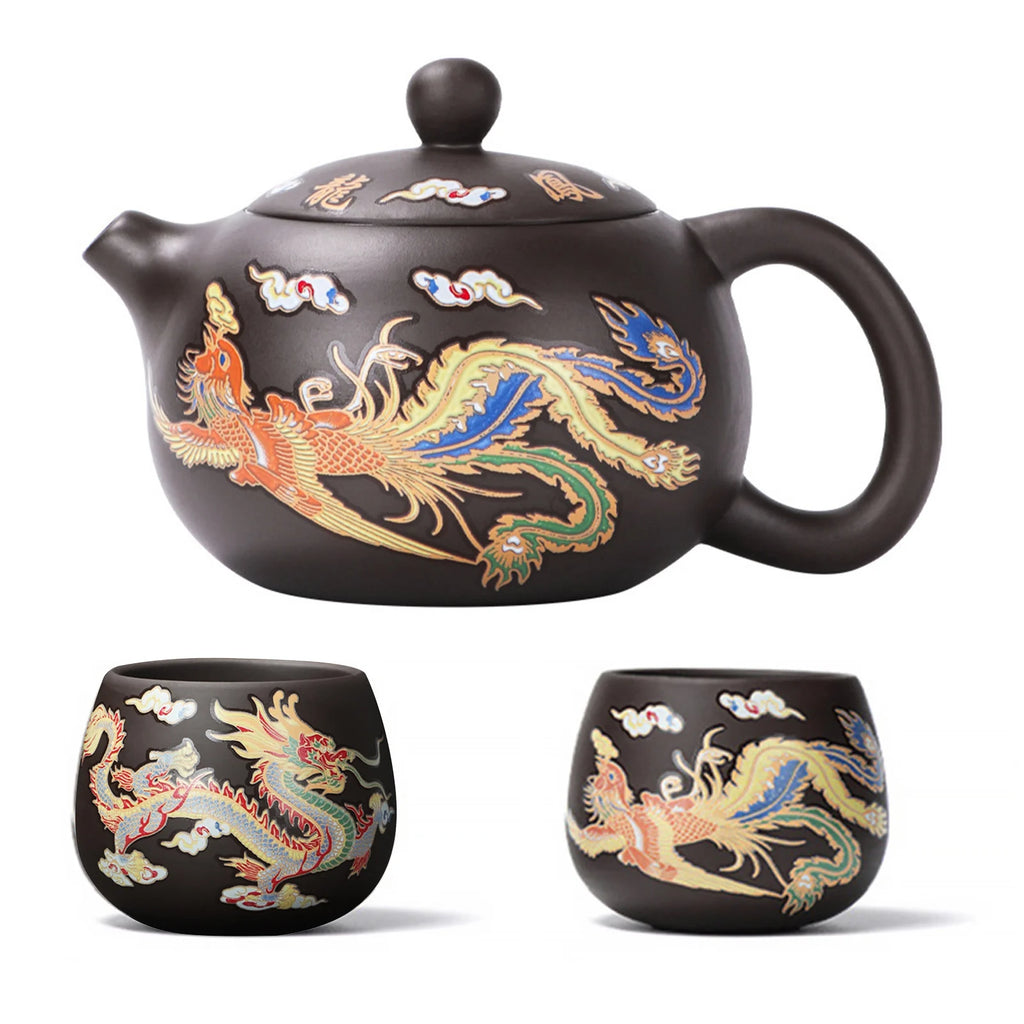 Color-Changing "Dragon & Phoenix" Purple Clay Teapot
