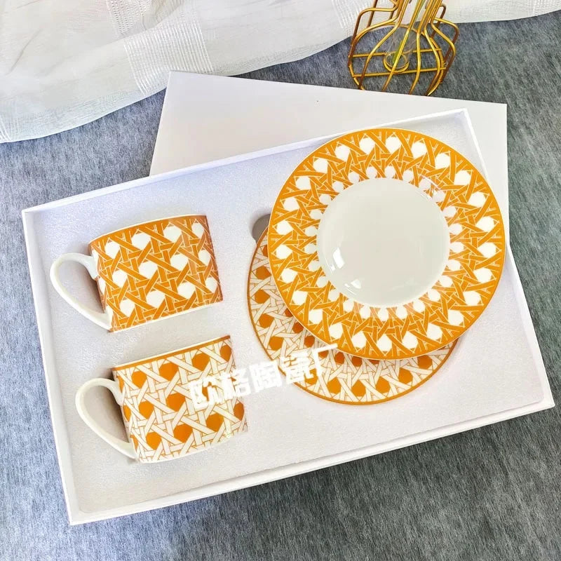 Fashionable European Style Red Tea & Coffee Set (2 Cups + 2 Plates) – Luxury Gift Box