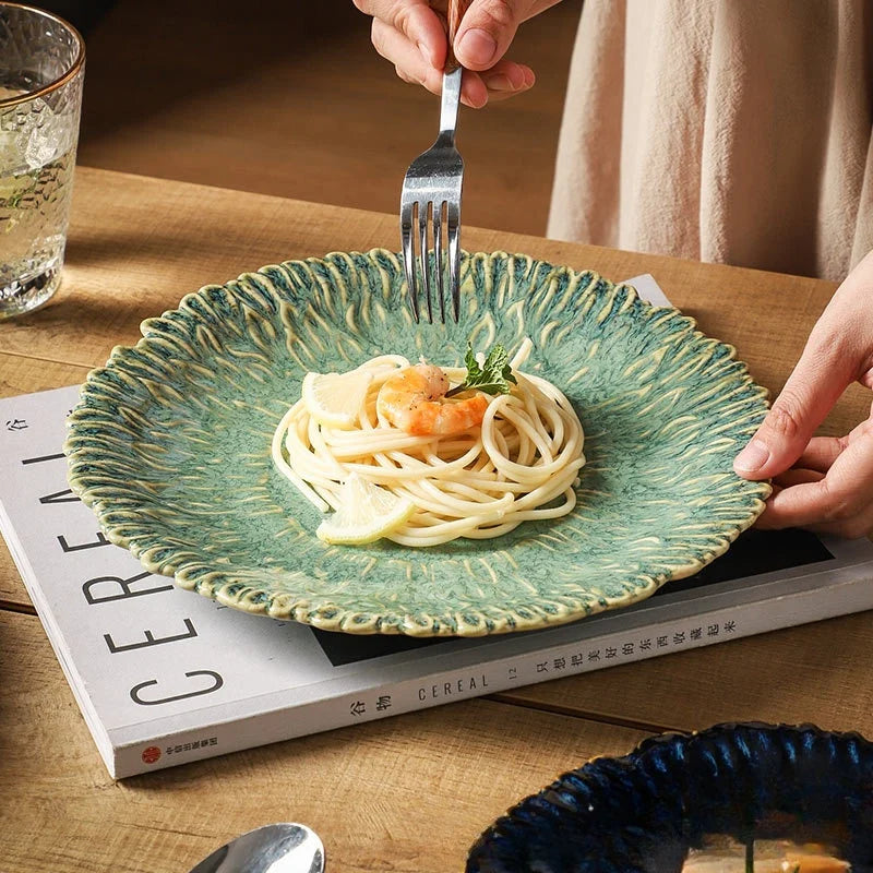 "Sun Bloom" Retro Kiln-Glazed Ceramic Flower Plate