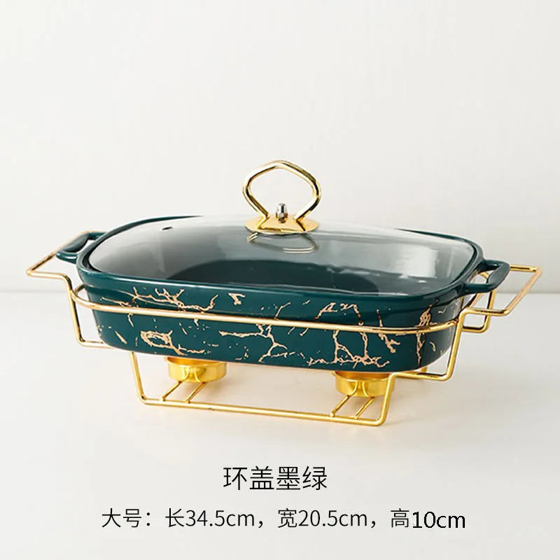 Rectangular Amphora Ceramic Casserole with Candle Warmer