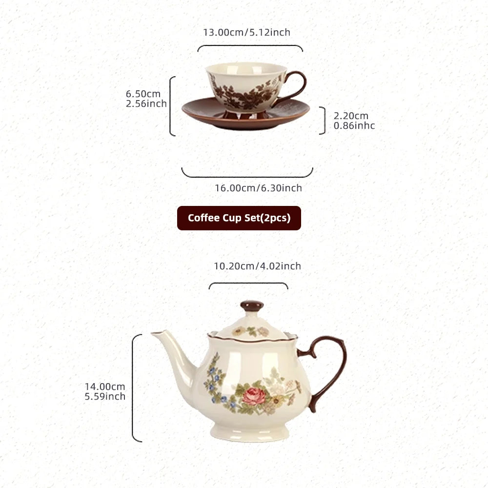 SOLECASA Vintage Floral Tea Set – Pot & Cups (Gift Box)