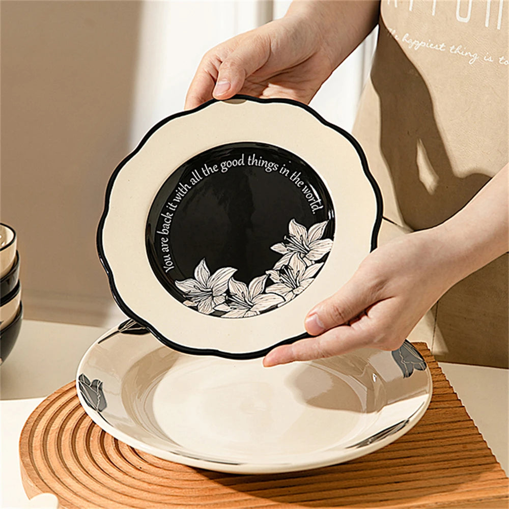 Vintage Black Printed Ceramic Tableware Collection – Western Style Afternoon Tea & Dinner Set