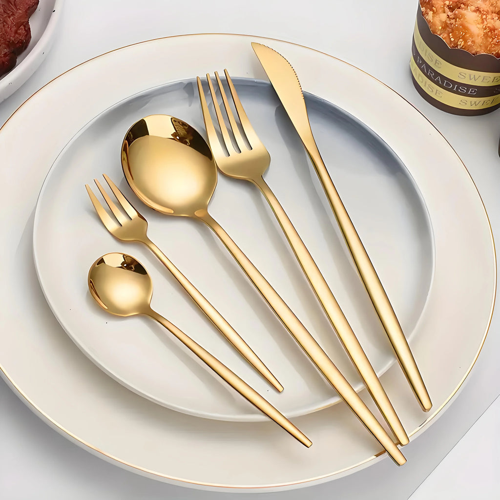 Luxury 30-Piece Stainless Steel Cutlery Set – Golden & Silver Flatware Collection