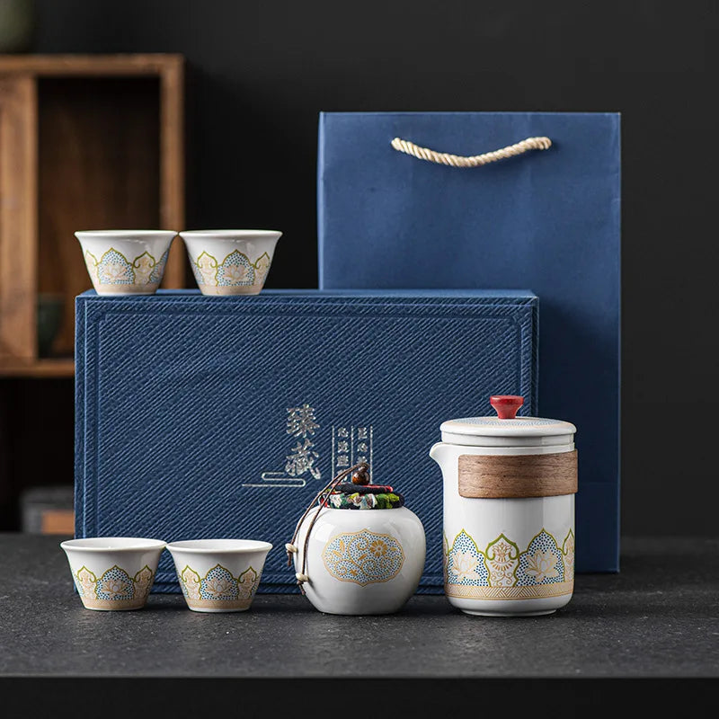 Portable Outdoor Tea Ceremony Set – 1 Pot & 4 Cups (Gift Box)