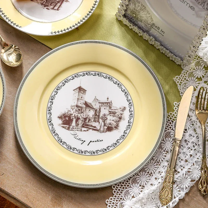 "Nordic Retro" Luxury Porcelain Dinner & Tea Set (Plates, Cups & Pot)