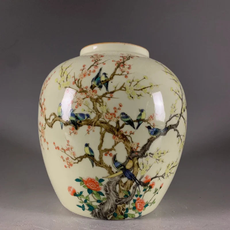 "Twelve Magpies" Antique Style Underglaze Porcelain Vase – Collectible Art