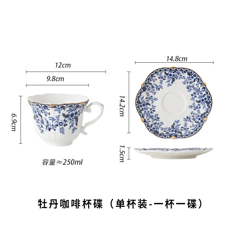 "English Vintage" Blue & White Porcelain Cup & Saucer Set