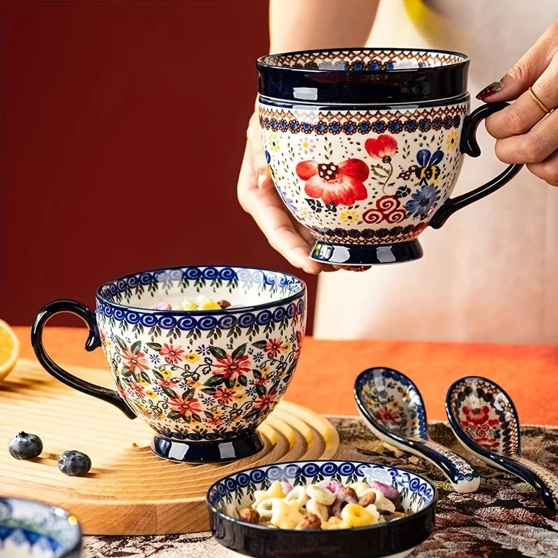 3-Piece Polish Pottery Mug Set with Lids (Gift Box)