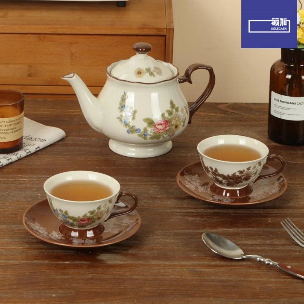 SOLECASA Vintage Floral Tea Set – Pot & Cups (Gift Box)