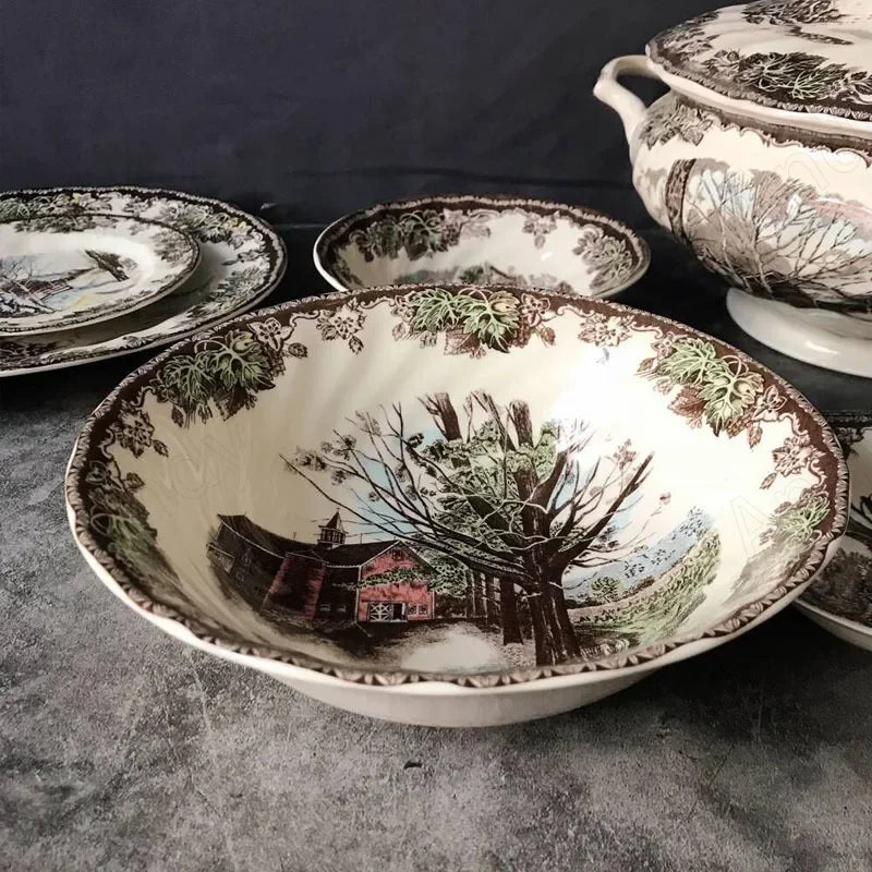 "Manor Landscape" Creative Ceramic Dessert & Salad Plate