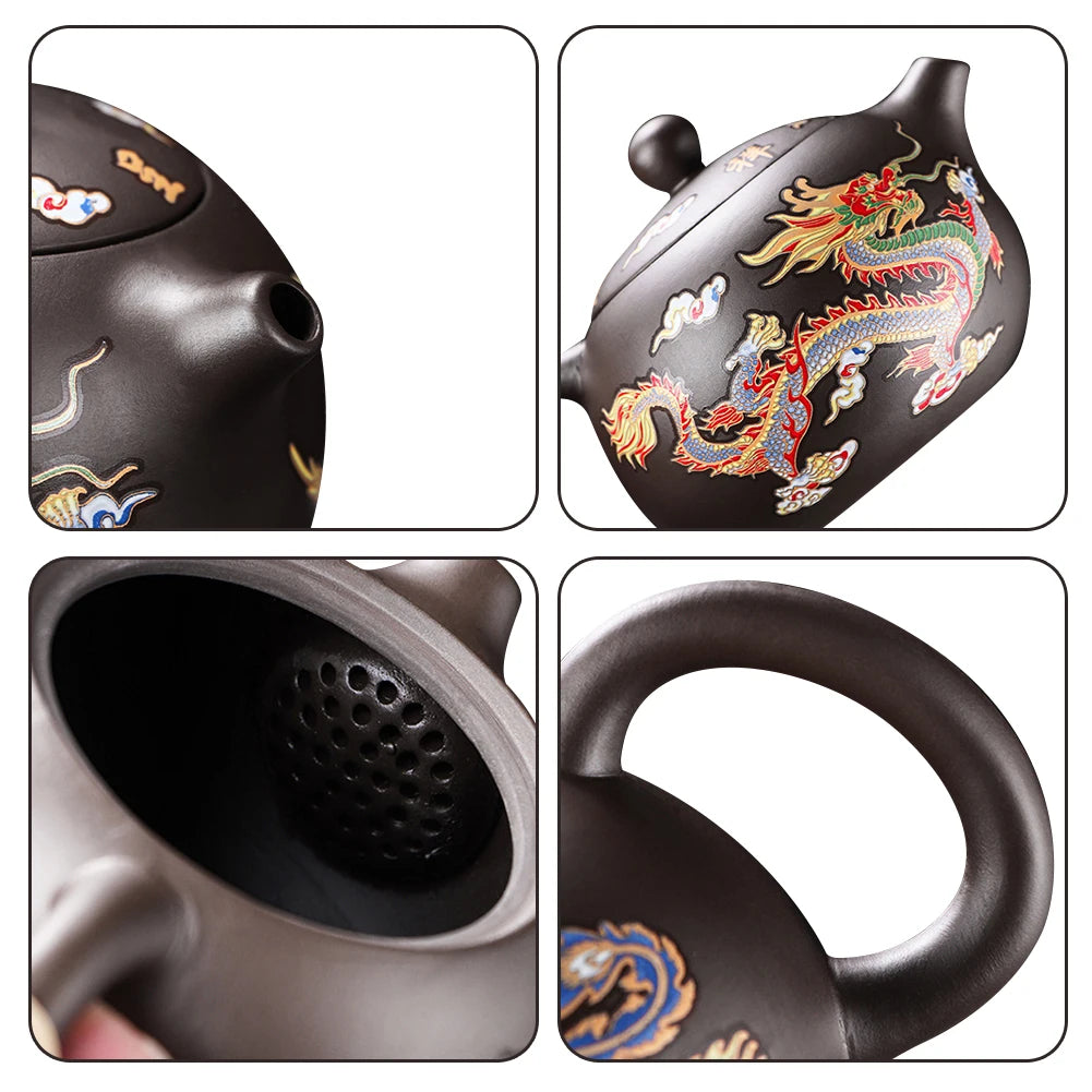 Color-Changing "Dragon & Phoenix" Purple Clay Teapot