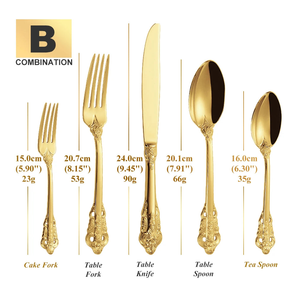 Royal Vintage 30-Piece Gold Plated Cutlery Set – Service for 6 (Gold, Rose Gold, Black)