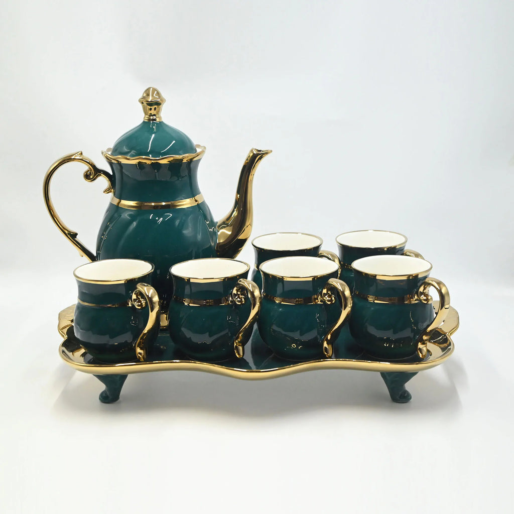 English Emerald Green & Gold Tea Cup Set (8pc/6pc)
