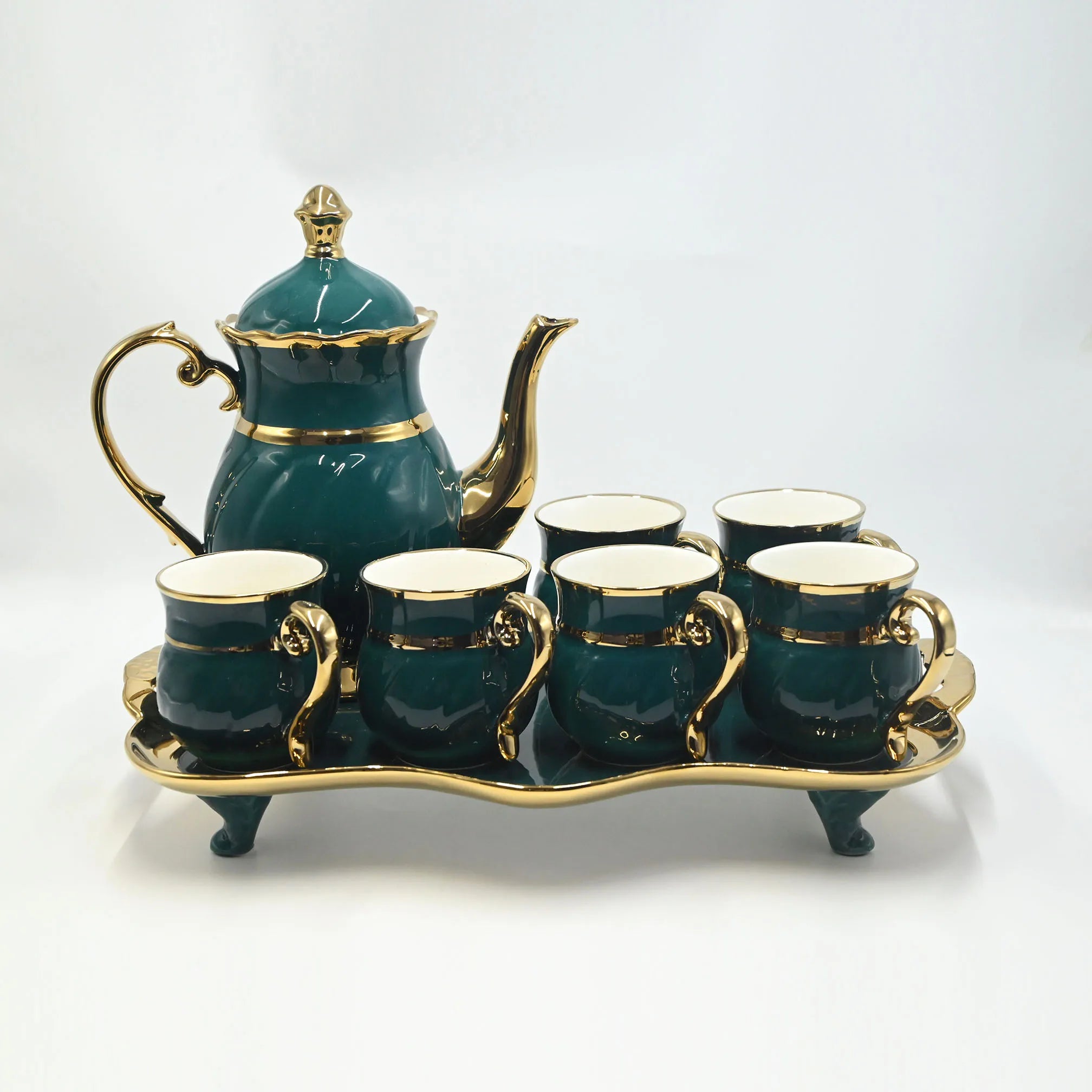 English Emerald Green & Gold Tea Cup Set (8pc/6pc)