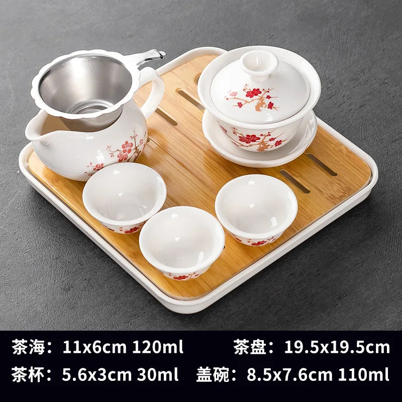 Household Kung Fu Tea Set (Gaiwan, 3 Cups & Dry Tray)