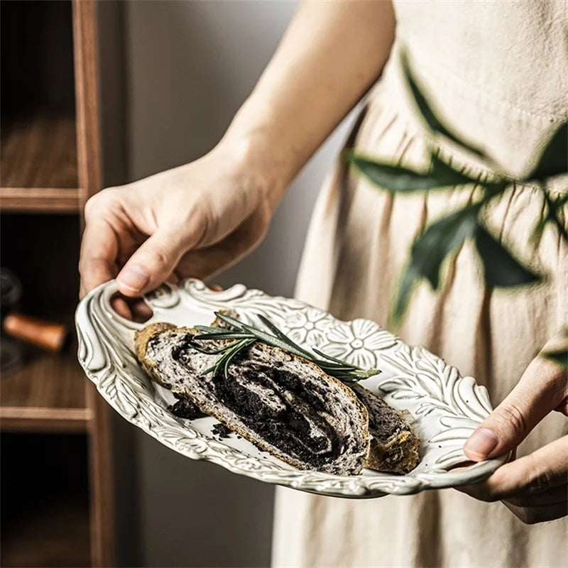 Vintage Stamped Floral Porcelain Plate – Elegant Serving Dish for Pasta & Desserts