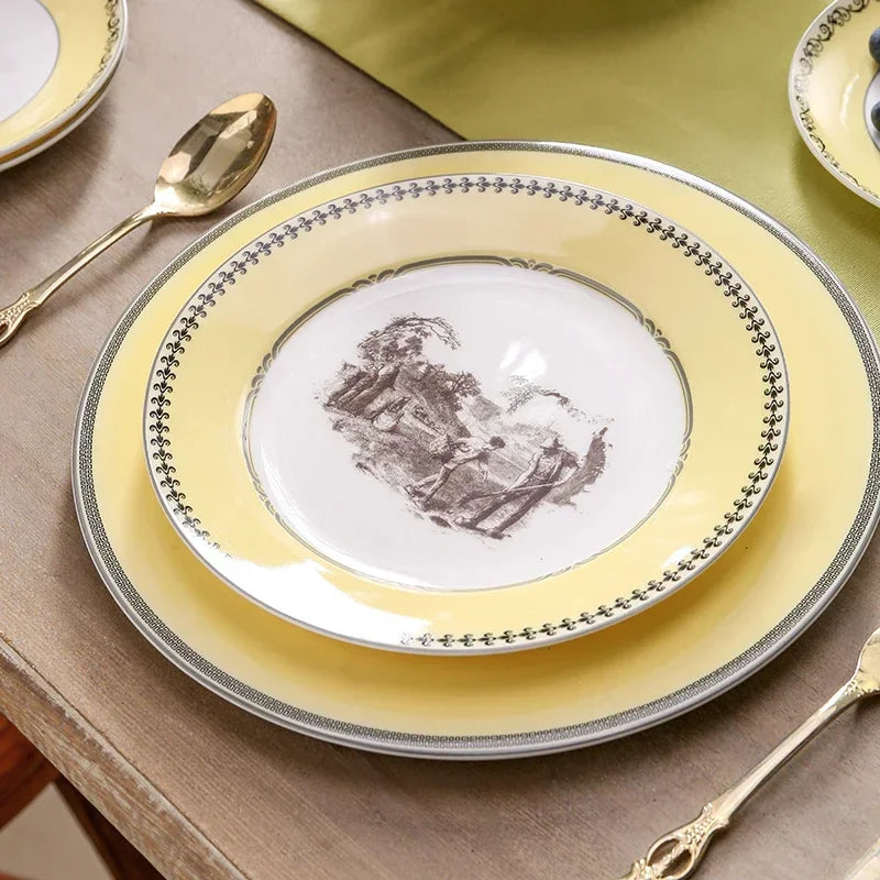 "Nordic Retro" Luxury Porcelain Dinner & Tea Set (Plates, Cups & Pot)