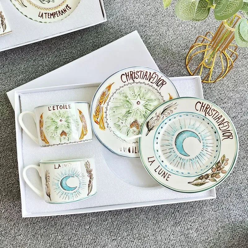 Fashionable European Style Red Tea & Coffee Set (2 Cups + 2 Plates) – Luxury Gift Box