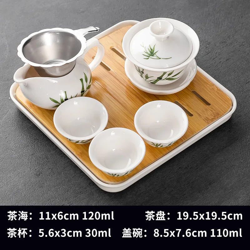 Household Kung Fu Tea Set (Gaiwan, 3 Cups & Dry Tray)