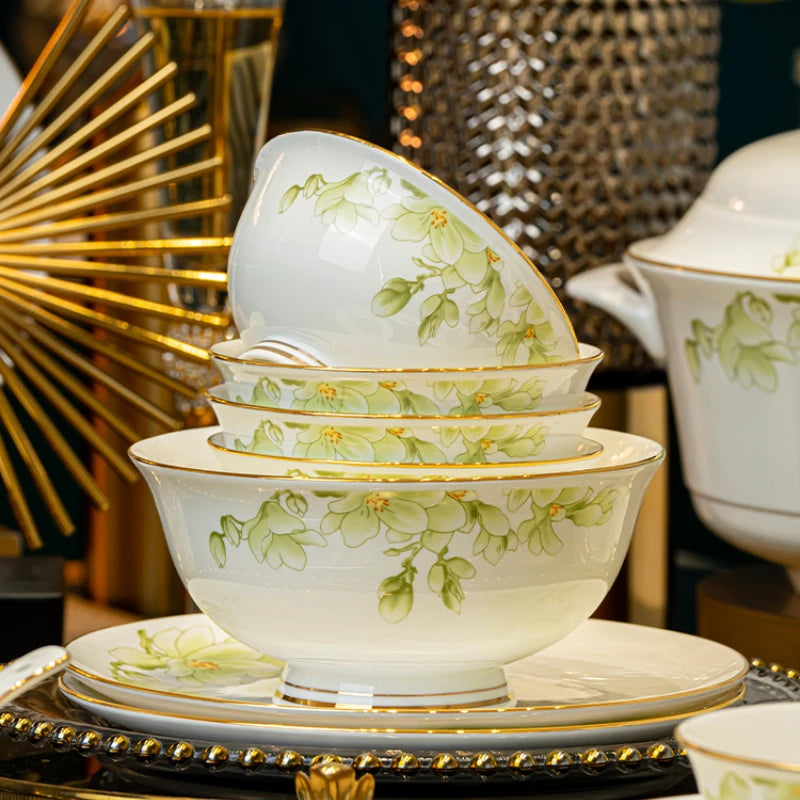 Luxury White & Green Dinnerware.