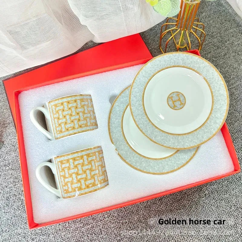 Fashionable European Style Red Tea & Coffee Set (2 Cups + 2 Plates) – Luxury Gift Box