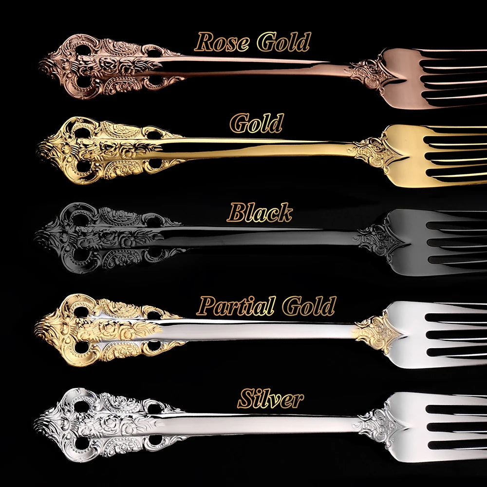 Royal Vintage 30-Piece Gold Plated Cutlery Set – Service for 6 (Gold, Rose Gold, Black)