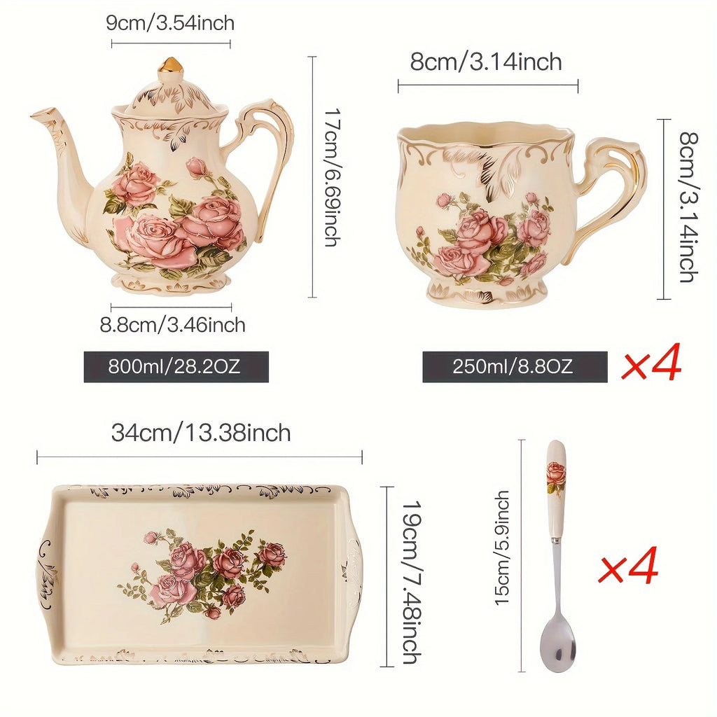 Classic Floral Ceramic Cup & Saucer Set (Ivory Edition)