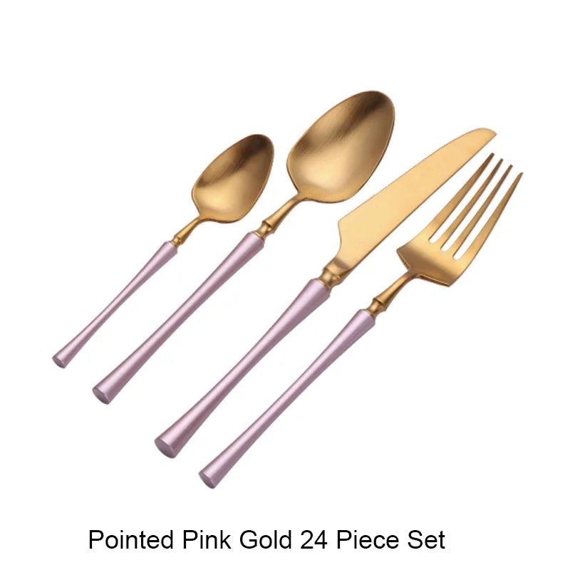 Modern Luxury Matte Black & Gold Flatware Set (24 Pieces) – Stainless Steel