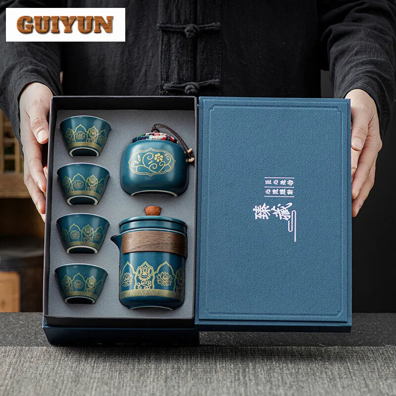Portable Outdoor Tea Ceremony Set – 1 Pot & 4 Cups (Gift Box)