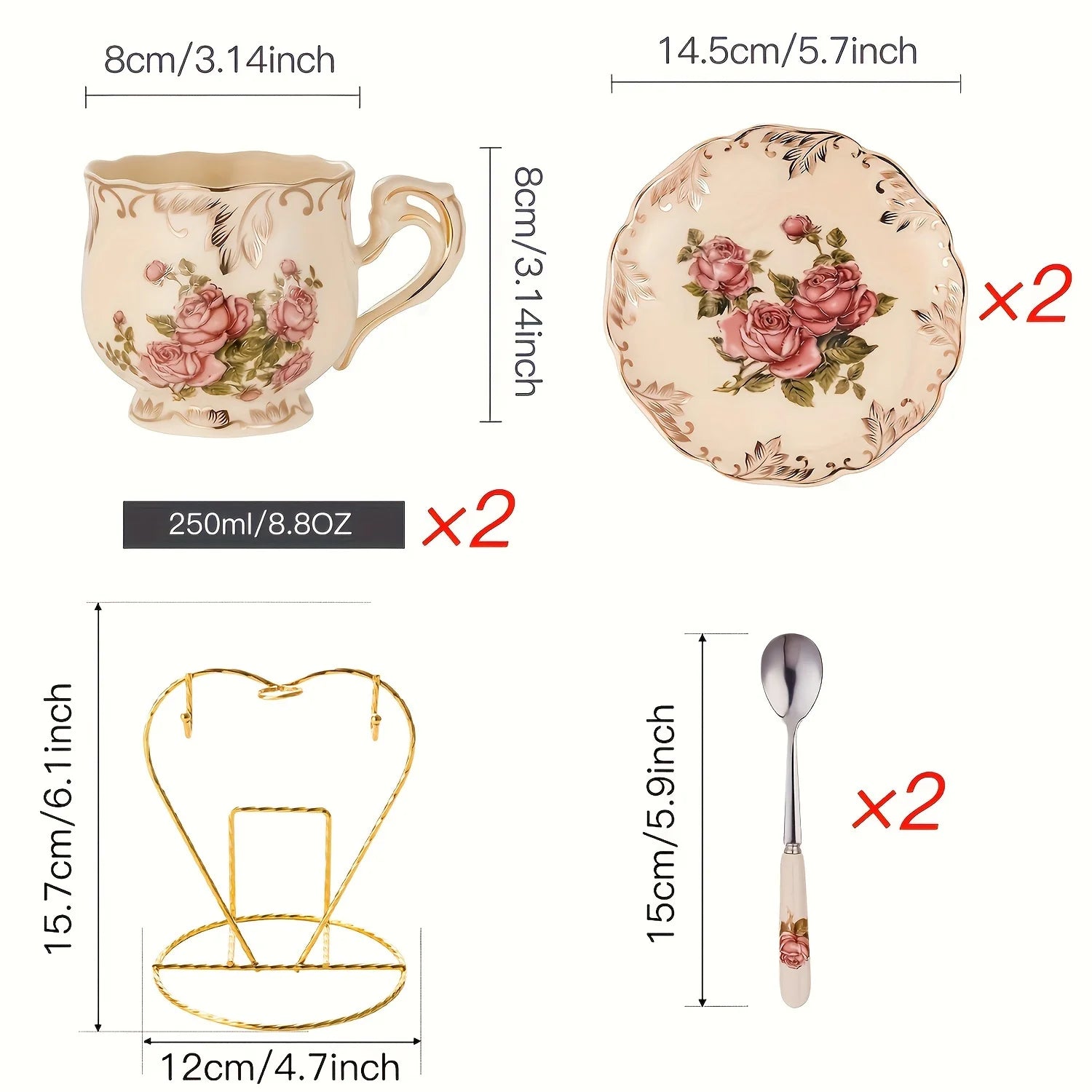 Classic Floral Ceramic Cup & Saucer Set (Ivory Edition)