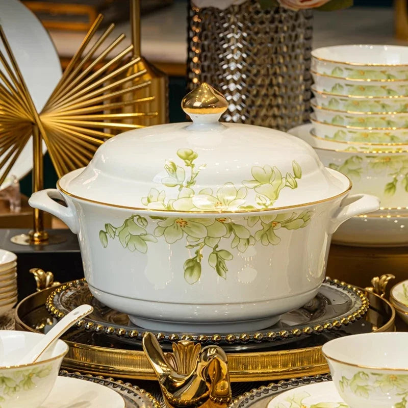 Luxury White & Green Dinnerware.