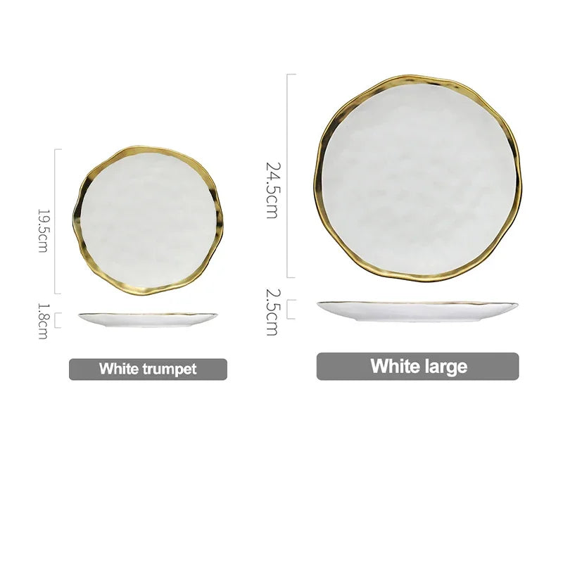 Nordic Chic Gold-Accented Porcelain Collection – Dinner Plates, Bowls & Cake Trays