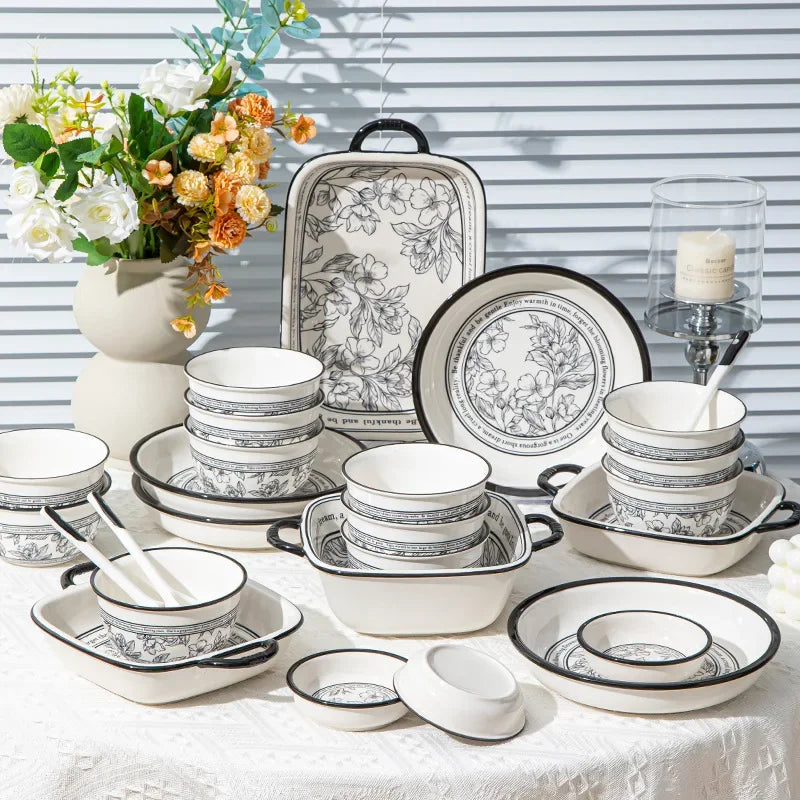 Premium Underglaze Ceramic Dinnerware Gift Set (Bowls & Dishes)