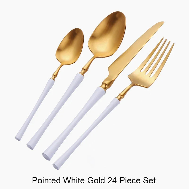 Modern Luxury Matte Black & Gold Flatware Set (24 Pieces) – Stainless Steel