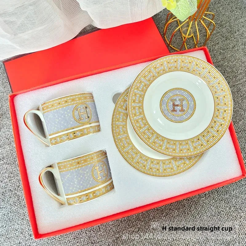 Fashionable European Style Red Tea & Coffee Set (2 Cups + 2 Plates) – Luxury Gift Box