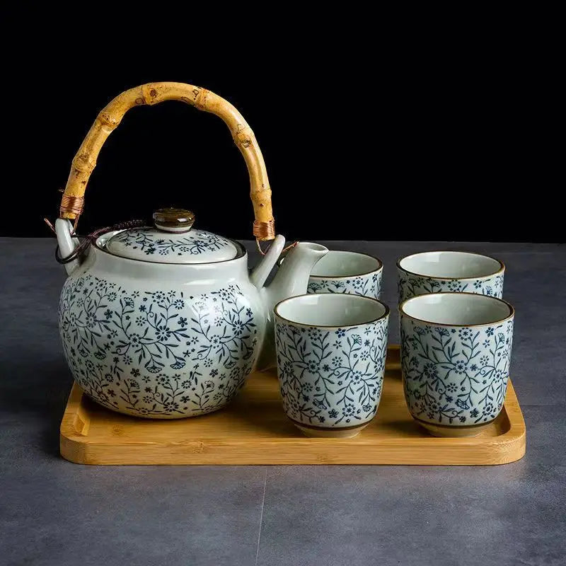 Japanese-Style Hand-Painted Ceramic Tea Set (Under-Glaze)