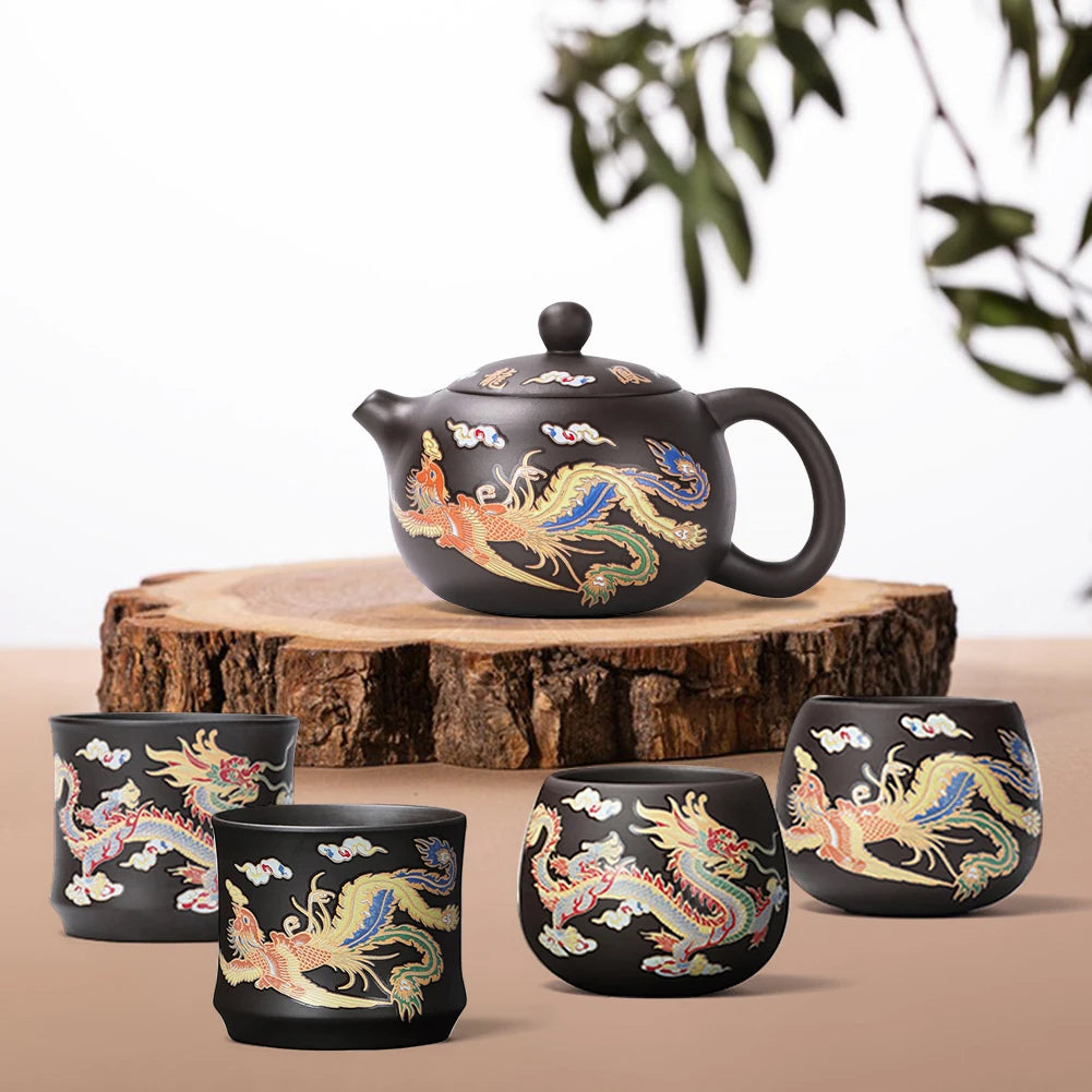 Color-Changing "Dragon & Phoenix" Purple Clay Teapot