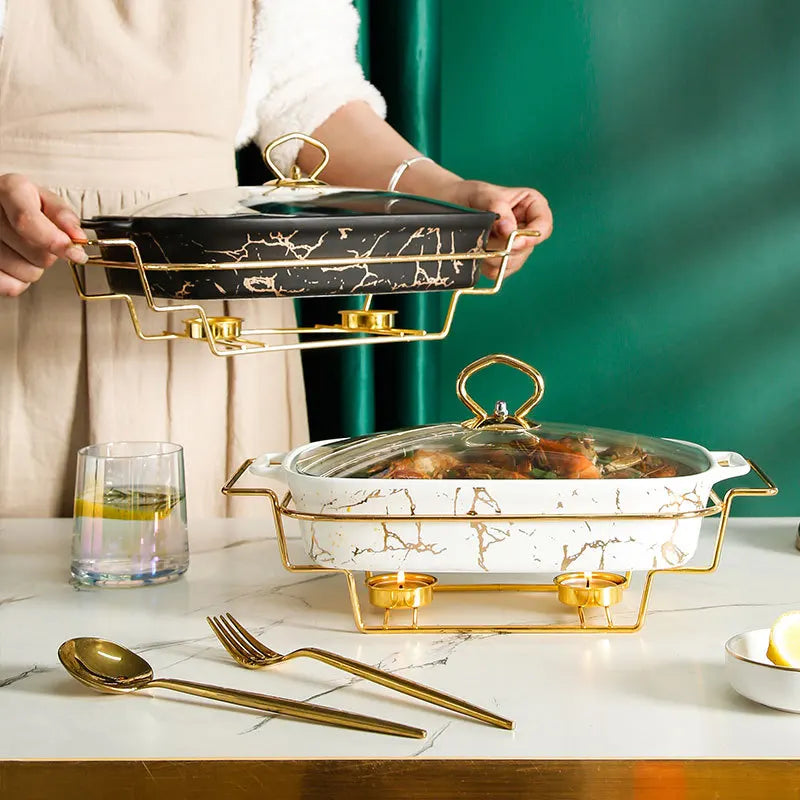 Rectangular Amphora Ceramic Casserole with Candle Warmer
