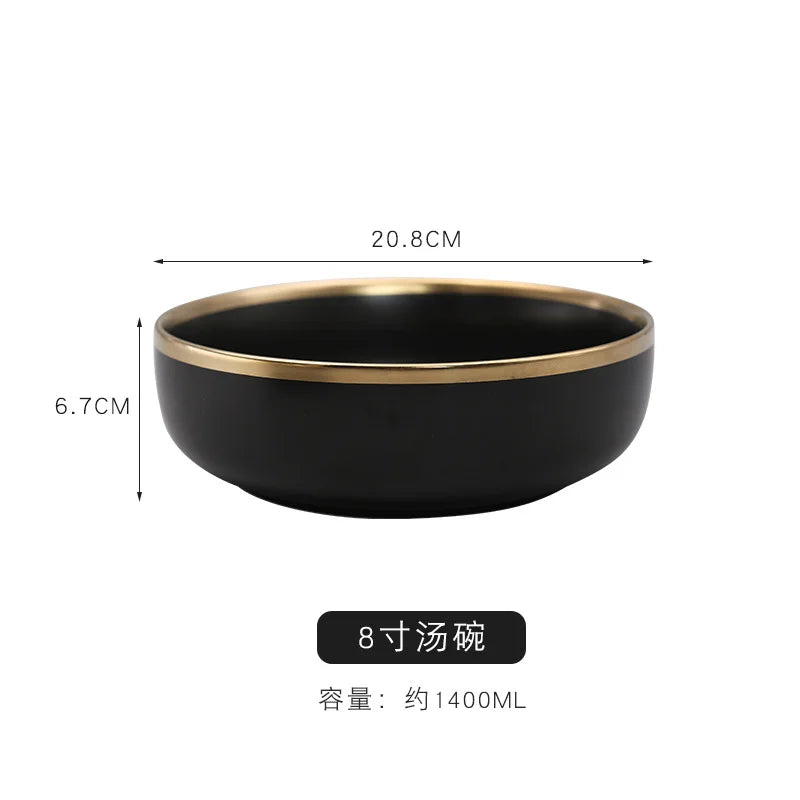 Modern Luxury Matte Black Dinner Set with Gold Rim (12 Pieces)