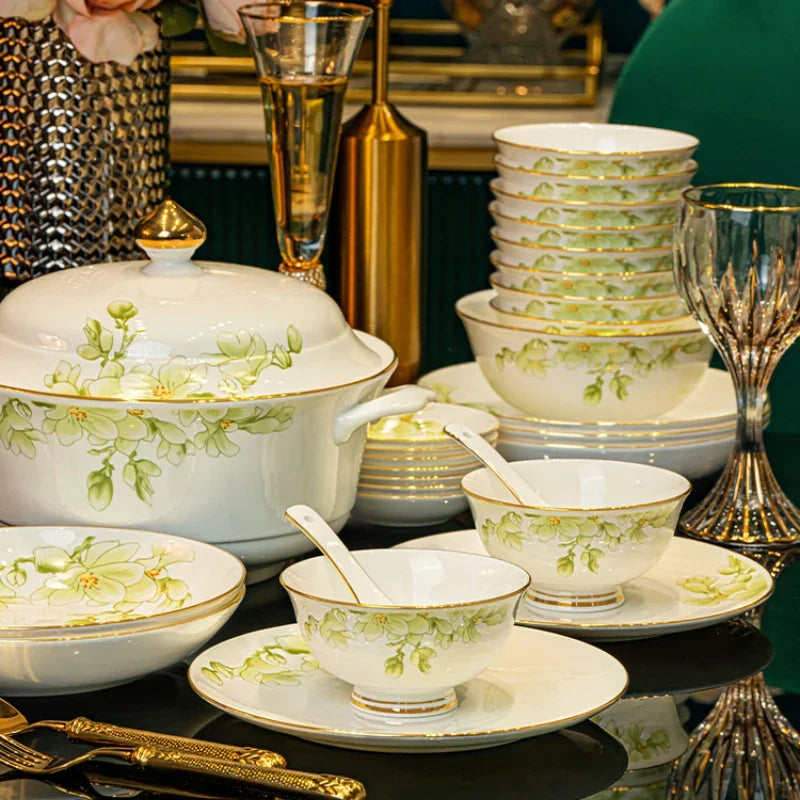 Luxury White & Green Dinnerware.