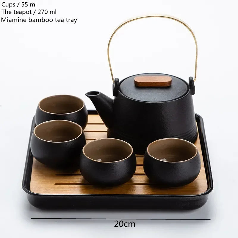 Premium Black Ceramic Kung Fu Set with Tea Pet