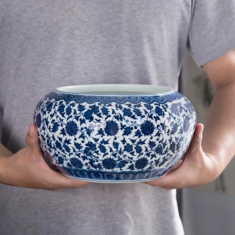 Vintage Blue & White Porcelain Lotus Bowl