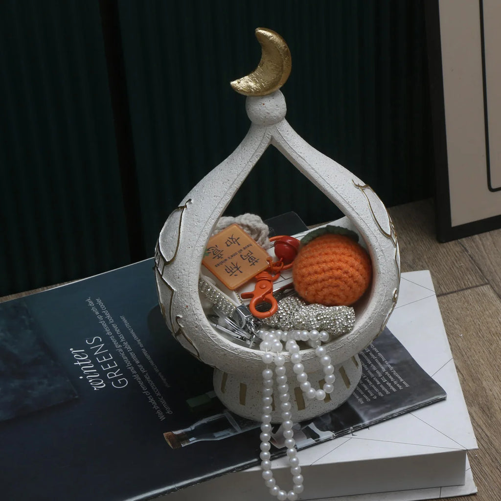 Artistic Resin Figurine with Flower Basket