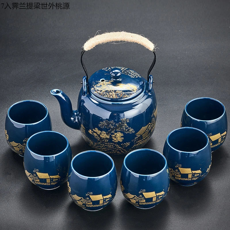 Large Capacity Black Glaze Tea Set – Ceramic Beam Pot